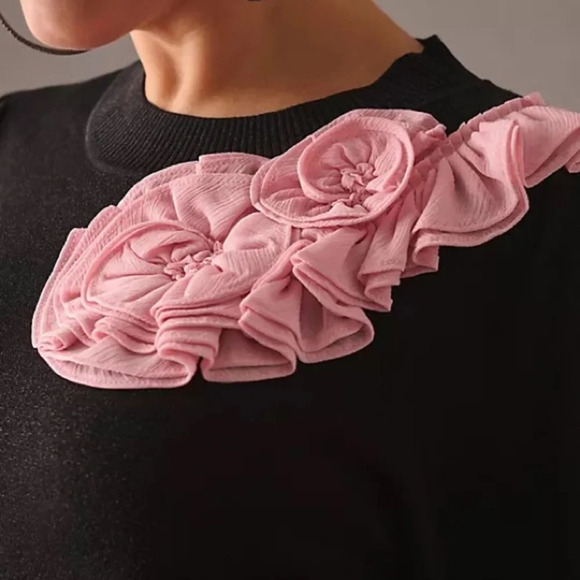 Anthropologie Maeve  Black  Floral Applique Sweater - Picture 7 of 7